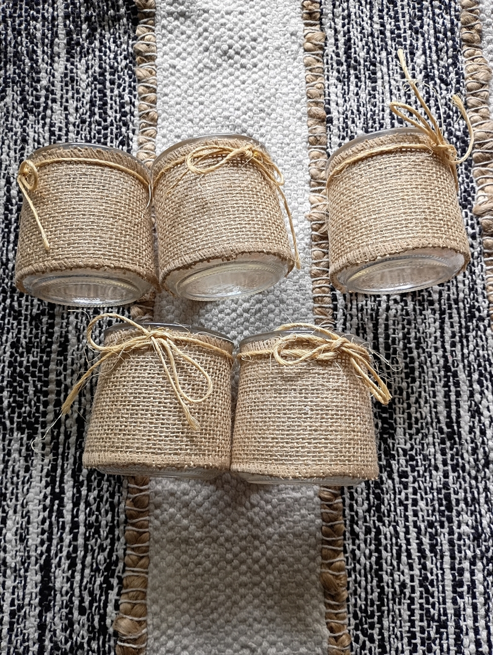 Set of Burlap-Wrapped Glass Votive Holders - Natural Set Of 5 - Picture 6 of 7